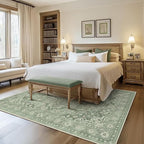 Soft Sage Green 5x8 Area Rugs for Living Room, Cozy Cottagecore Dining Room Rug Washable Non Slip, Modern Vintage Medallion Low Pile Thin Carpet Rugs for Den/Bedroom/Foyer/Home Office