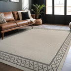 Easy Jute Rugs 8x10 Frame Bone Color Living Room Indoor Outdoor Area Rug for Patio and Kitchen Rug High Traffic Washable Easy to Clean Solid Boho Woven Design Carpet (8 x 10)