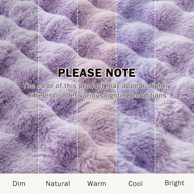 EMME Faux Fur Blanket King Size Purple - Big Bubble Rabbit Cozy Blanket for Couch, Thick Furry Plush Shaggy Blankets, 650GSM, 108x90 Inches