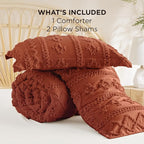 Bedsure Tufted Boho Comforter Set Full Size - Terracotta Boho Bed Set, GentleSoft™ 3 Pieces Farmhouse Shabby Chic Embroidery Bedding, Gifts for Woman, Soft Jacquard Full Comforter for All Seasons