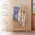 Boho Throw Blanket for Couch Sofa Chair Cotton Spring Breathable Blankets for Bedroom Living Room All Season Soft Lightweight Reversible Floral Embroidery Throws Home Decor 50"x60"