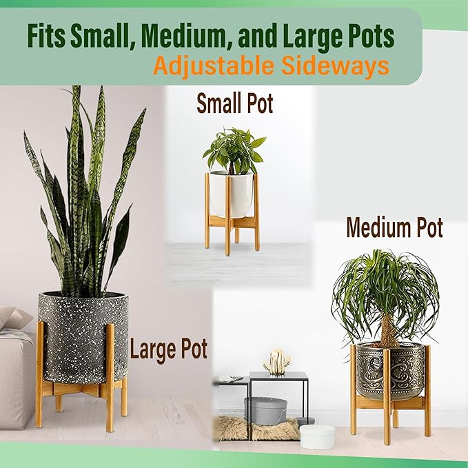 Plant Stand Indoor - Corner, Table and Floor Planter Holder - Adjustable, Durable Bamboo Wood - Fits 8, 10, 12-inch Dia Small, Mid-Large, Tall or Short Pot Sizes