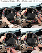 SEG Direct Boho Steering Wheel Cover with Baja Blanket Cloth, Ethnic Style Auto Wheel Cover Made of Coarse Flax, Fits 14 1/2-15 1/4 inches Car Wheel