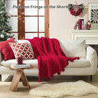 HORIMOTE HOME Ultra Soft Sherpa Throw Blanket with Pompom Fringe, Lightweight Plush Boho Throw Blanket for Couch, Sofa, Bedroom,Travel, Christmas Decor, Warm Blanket for Winter, 50"x60", Red