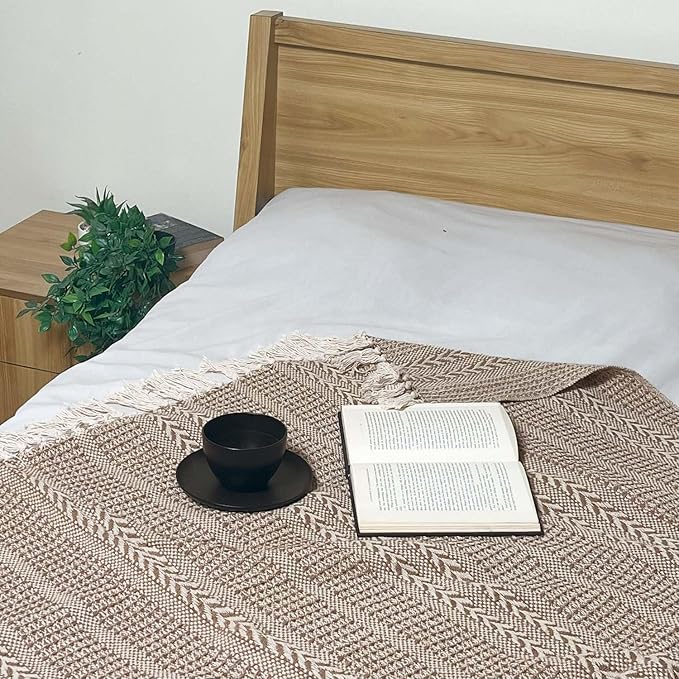 Chardin home Beige Braided Waffle Weave Throw, 50x60 Inch Recycled Cotton- Large, Wearable, Breathable, Skin-Friendly Everyday use Blanket for Couch, Bed, Sofa - Soft Lightweight Picnic Rug