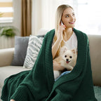 Knitted Throw Blanket 60"X80", Dark Green Knit Throws for Bed, Super Soft Boho Chevron Blankets for Couch Sofa Chair Room Decor, Textured Decorative Farmhouse Cozy Lightweight