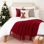 BATTILO HOME Christmas Decor Red Throw Blanket for Couch, Boho Bed Throws for Foot of Bed, Decorative Red Throws for Sofa Living Room, 50"x60"