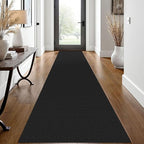 EARTHALL Woven Runner Rug 2x12 Ft Washable Runners for Hallways Extra Long Cotton Non Slip Rubber Backed Kitchen Runner Braided Indoor Floor Carpet for Entryway, Hall, Kitchen, Black/Grey