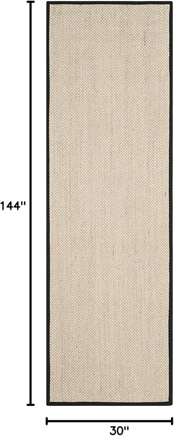 SAFAVIEH Natural Fiber Collection Runner Rug - 2'6" x 12', Marble & Black, Sisal, Woven Design with Border (NF143A)