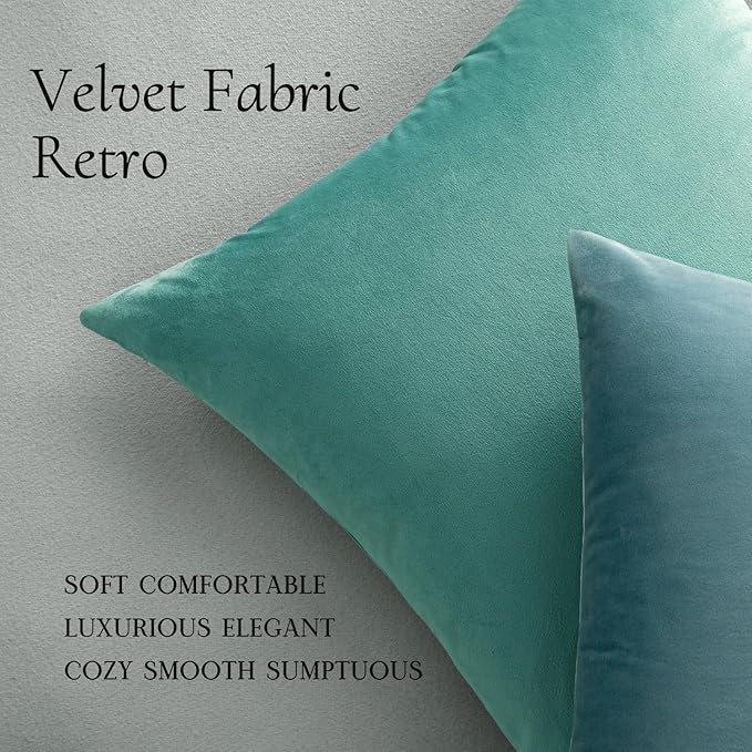 MIULEE 26x26 Inch Euro Sham Velvet Pillow Covers, Set of 2 Large Square Decorative Pillows -Aqua Green Super Soft for King Bed, Sofa, Couch, Accent Chairs with Hidden Zipper