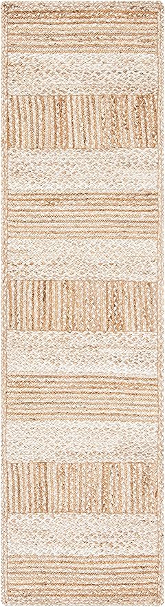 SAFAVIEH Natural Fiber Collection Runner Rug - 2'3" x 15', Natural & Ivory, Handmade Stripe Jute, Ideal for High Traffic Areas in Living Room, Bedroom (NF887A)
