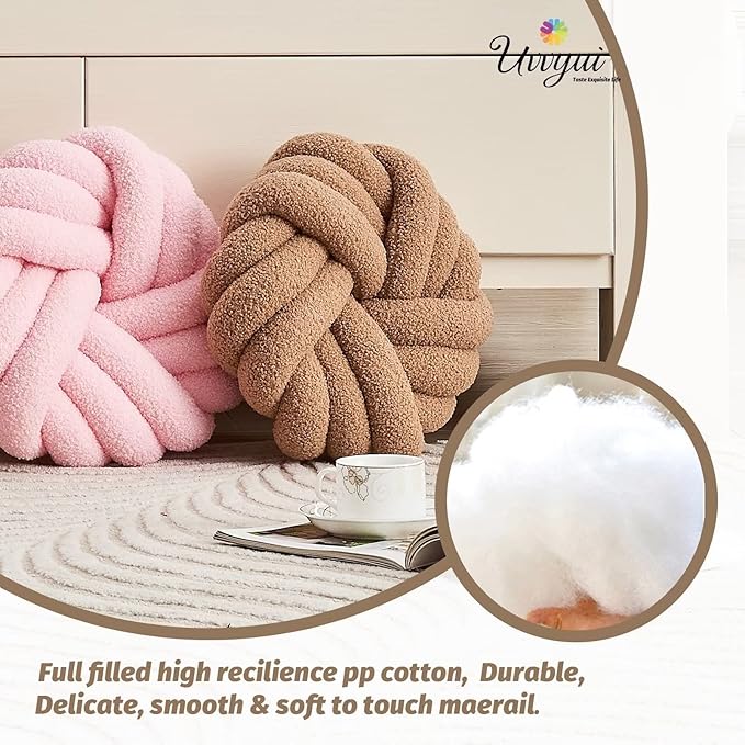 Uvvyui Knot Pillows, 14 Inch Decorative Throw Pillows Round Pillows Cushion, Soft Handmade Knotted Ball Pillow Plush Cushion Home Decor for Bed Couch Living Room (Khaki, 14 Inch)