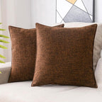 HPUK Linen Throw Pillow Covers Pack of 2, 18x18 Inch Accent Cushion Covers for Living Room, Bedroom, Decorative Solid Color Pillow Covers for Couch, Sofa, Chair, Chocolate