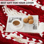 L'AGRATY Chunky Knit Blanket Throw - Soft Throw Blanket 50x60: 100% Hand Kintted Chenile Crochet Throw Blanket for Couch - Large Cable Knit Blanket for Home Decor (Red and White)