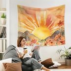WARDOS Boho Sun Tapestry, Boho Tapestry Wall Hanging, Abstract Mid Century Modern Sunshine Sunset Sunrise Wildflower Mountain Landscape Wall Blanket Decor for Home Living Room Bedroom, 50x60 Inch