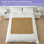 Bigacogo Chunky Knit Throw Blanket for Couch, 40x40 inches, 100% Hand Knitted with Thick Jumbo Chenille Yarn, Cozy Soft Large Rope Knot Cable Crochet Blankets for Sofa Bed Living Room, Goldenrod