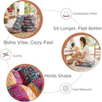 Codi Boho Floor Pillow, Large Meditation Cushion for Adults, Square Pillows Seating for Yoga Living Room Tatami Sitting Home Decor, Memory Foam Added, 22x22 Inch, Multi Patchwork