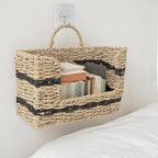 Handmade Seagrass Woven Hanging Basket with Black Cotton Rope - 11.81 x 4.33 x 7.87 Inches - Ideal for Wall Decor & Storage (Rectangular opening)