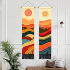 AOHMPT Pack of 2 Long Vertical Tapestry,Nature Landscape Tapestry with Serene Mountain River, Moon & Sun Motifs,Traditional Ink Painting Wall Art , Zen Aesthetic Wall Hanging for Living Room Bedroom Decor 13" W x 51" H"