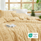 Bedsure Tufted Boho Comforter Set Queen Size - Yellow Boho Bed Set, GentleSoft™ 3 Pieces Farmhouse Shabby Chic Embroidery Bedding, Gifts for Woman, Soft Jacquard Queen Comforter for All Seasons
