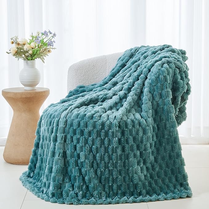 NEWCOSPLAY Super Soft Twin Blanket Light Teal Premium Silky Flannel Fleece 3D Clouds Stylish Jacquard Lightweight Bed Blanket All Season Use 350GSM (Light Teal, Twin(60"x80"))