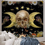 Atrippy Halloween Vintage Gothic Tapestry for Bedroom, Goth Skull Floral Wall Decor Tapestry, Sun and Moon Skeleton Flower Tapestries Aesthetic, Dark Room Decor Wall Hanging for Living Room Dorm 60x79 Inches
