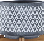 Aztec Decorative Planter Pot on Wooden Stand – Ceramic Stoneware Outdoor & Indoor Plant Pot with Gray Geometric Pattern – Modern Garden & Home Decor Ceramic Planters – 6", Gray