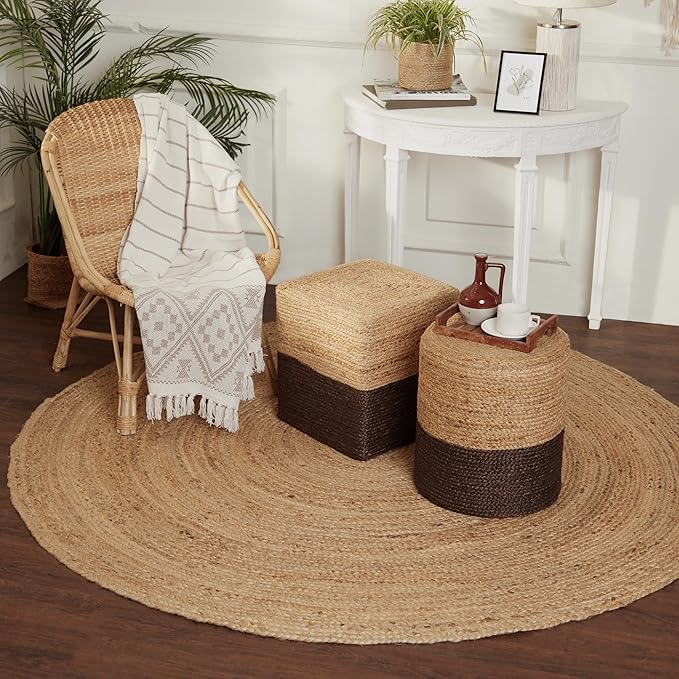 · REDEARTH · Round Area Rug - 5 Feet Braided Natural Jute Rug- Artisan Made Reversible Boho Jute Rugs for Bedroom - Kitchen - Living Room - Farmhouse - Home Decor - Handmade Rustic Vintage Décor