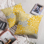 Yellow Grey Gray Pillow Covers 18X18 Inch Set of 2, Dahlia Flower Spring Summer Floral Cream Decorative Throw Pillow Covers Outdoor Modern Farmhouse Cushion Case for Home Couch Sofa Bed Decor
