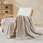 EMME Soft Sherpa Fleece Blanket with Tassel, Reversible Plush Fluffy Large Blanket, Light Weight Warm Decorative Boho Blanket Cover for Sofa, Couch, Bedroom,Travel(Tassel Khaki,108"x90")
