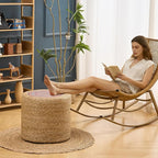 Wimarsbon 18'' Ottoman Pouf, Natural Braided Poof, Rustic Handweave Lounge Pouffe, Boho Footrest Stool for Bedroom, Accent Table for Living Room (18inch Natural Cattail-Boho Style 1)