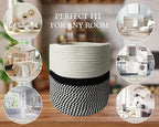 Decorative Baskets for Plants| 9- & 11-inch Pots for Indoor Plants | Floor Planter Pot Cover | Rope Plant Basket for Indoor (Small 9" Round, Ivory/Black)