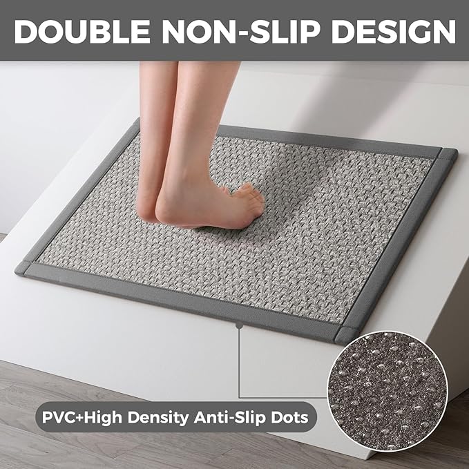 Kitchen Rugs Mat Non Slip Washable, 0.4" Thick Anti Fatigue Cushioned Kitchen Mats for Floor, Absorbent Jute-Look Kitchen Runner Rug Sink Mat Laundry Standing Mats, Easy Clean, Gray 17"x47"