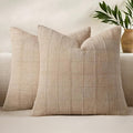 Woaboy Linen Check Throw Pillow Covers Set of 2 - Light Brown Farmhouse Modern Boho Vintage Decorative Cushion Covers for Sofa Couch Bedroom Living Room Decor 22x22 Inch