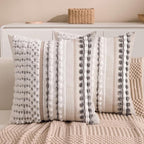 Boho Chenille Tufted Couch Throw Pillow Covers 18x18 Inch Set of 2 Farmhouse Striped Decorative Pillow Covers Accent Neutral Square Pillowcase Grey Cushion Covers for Livingroom Sofa Bed