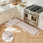 LEEVAN Anti Fatigue Mats for Kitchen Floor Non-Slip, Cushioned Kitchen Mats for Floor 2 Piece, Pink Memory Foam Kitchen Mat Set, Waterproof Ergonomic Standing Mat for Bar, Office,Desk, Laundry