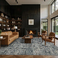 8x10 Area Rugs for Living Room Bedroom, Large Washable Rug, Blue Vintage Retro Boho Rug, Non Slip & Low Pile Faux Wool Thin Carpet for Indoor Dining Room and Kids Room(Blue 8x10ft)