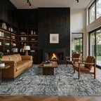 8x10 Area Rugs for Living Room Bedroom, Large Washable Rug, Blue Vintage Retro Boho Rug, Non Slip & Low Pile Faux Wool Thin Carpet for Indoor Dining Room and Kids Room(Blue 8x10ft)
