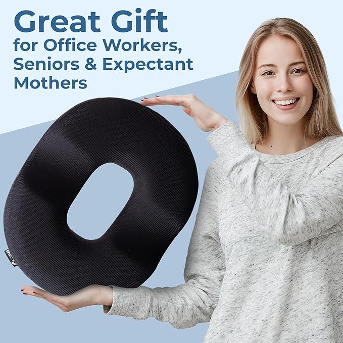 5 STARS UNITED Donut Pillow Hemorrhoid Tailbone Cushion – Large Cushion for Pain Relief – Coccyx, Prostate, Sciatica, Pelvic Floor, Pressure Sores, Pregnancy, Postpartum Recovery, Black