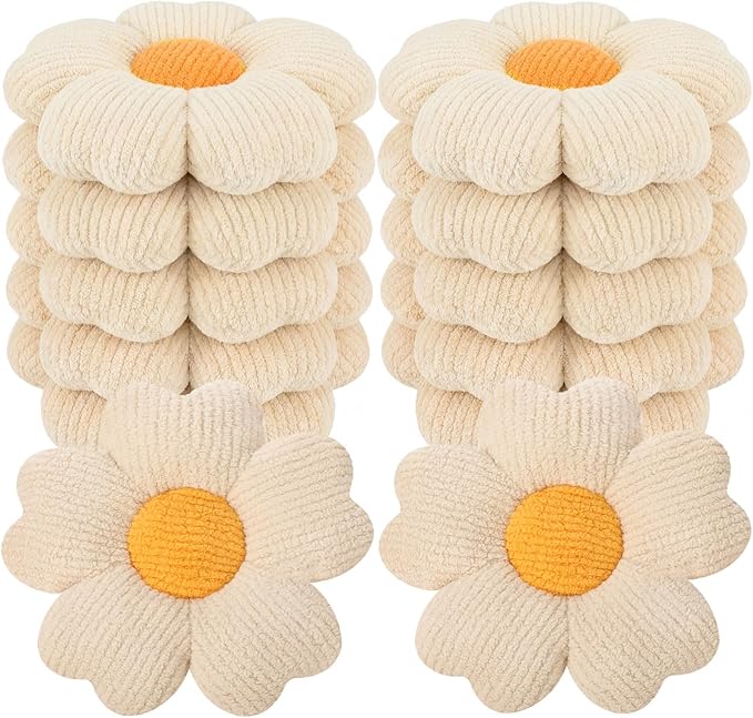 10 Pcs Cute Flower Pillow 15.75 Inch Flower Plush Throw Pillow Aesthetic Decorative Seating Cushion for Spring Back to School First Day of School Sofa Couch Decor (Monochrome,Light White)