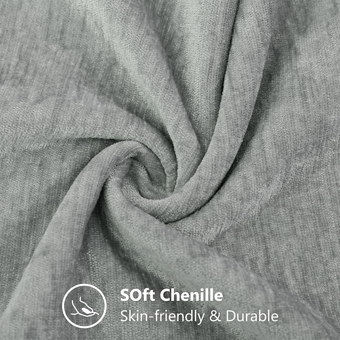 decorUhome Chenille Grey Spring Euro Sham Throw Pillow Covers 24x24 Inch Set of 2, Decorative Soft Couch Pillow Covers Solid Dyed Accent Farmhouse Neutral Square Pillow Cases for Sofa