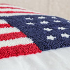 Jonhier 4th of July Throw Pillow Cover, Independence Day Patriotic Throw Pillow Case Tufted American Flag Pattern, Textured Cushion Cases Memorial Day Flag Day Decor for Sofa Bed (White, 18” x 18”)