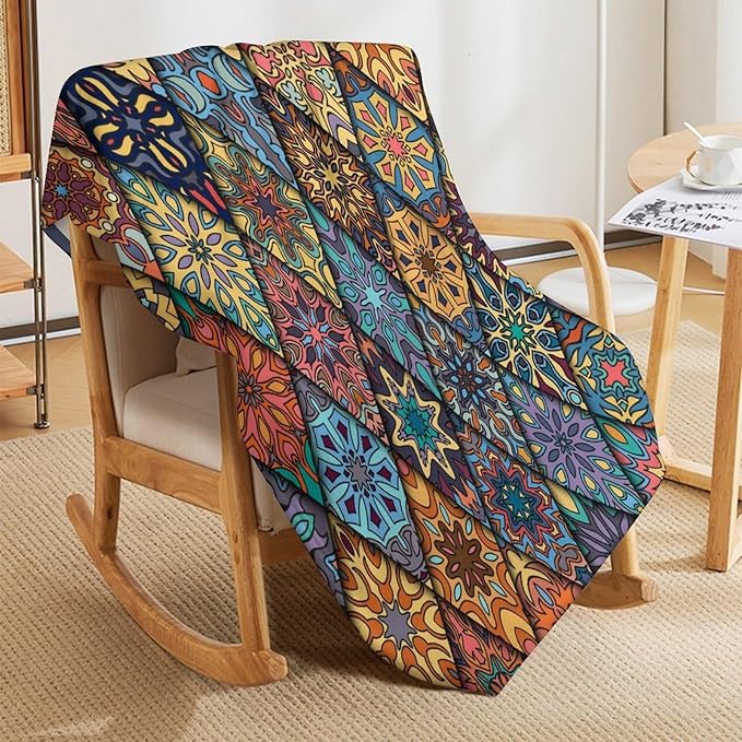 Vintage Bohemian Throw Blanket Colorful Mandala Indian Pattern Blanket for Sofa Bed Couch Chair Or Dorm 30"x40"