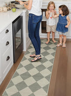 Beeiva Checkered Print Kitchen Runner Rugs Non Skid Washable 2.5x8, Ultra Thin Low Pile Green Runners for Hallways 8ft, Geometric Farmhouse Floor Carpet for Bedroom Entryway, Modern Plaid Home Decor