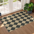 Lessymo Checkered Easy Jute Entryway Rug, 2x3 Washable Area Rug Non Slip Front Door Mat, Farmhouse Non Shed Low Pile Indoor Outdoor Carpet for Kitchen Bathroom Porch, Diamond Black/Beige