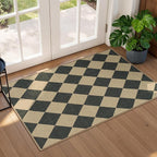 Lessymo Checkered Easy Jute Entryway Rug, 2x3 Washable Area Rug Non Slip Front Door Mat, Farmhouse Non Shed Low Pile Indoor Outdoor Carpet for Kitchen Bathroom Porch, Diamond Black/Beige