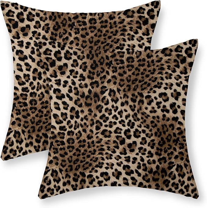 Brown Leopard Pillow Covers 18x18 Set of 2 Cheetah Throw Pillows Skin Animal Print Pillow Cases Cheetah Print Room Decorative Pillows Outdoor Farmhouse Soft Cotton Cushion Case for Couch Sofa