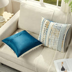 FUTEI Navy Brown Accent Throw Pillow Covers Set of 2, 20x20 Inch Plush Tufted Striped Textured Decorative Cushion Cases for Farmhouse Boho Couch Decor