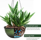 12 inch Hanging Planters for Indoor Outdoor Plants, 2 Pack Large Hanging Flower Pots with Drainage Holes and Chain, Glazed Hanging Baskets for Home Garden Decoration, Green