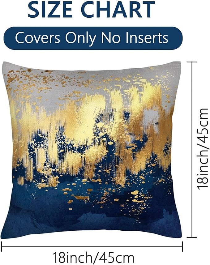 Navy Blue and Gold Pillow Covers 18 x 18 inch Set of 2 Decorative Cushion Covers Blue and Gold Square Pillowcases for Bedroom Sofa Home Decor